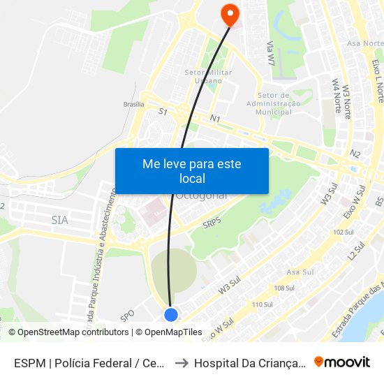 ESPM | Polícia Federal / Cemitério Asa Sul to Hospital Da Criança De Brasília map