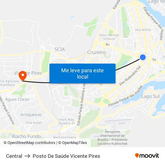 Central to Posto De Saúde Vicente Pires map