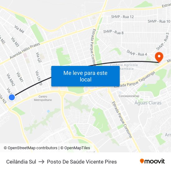 Ceilândia Sul to Posto De Saúde Vicente Pires map