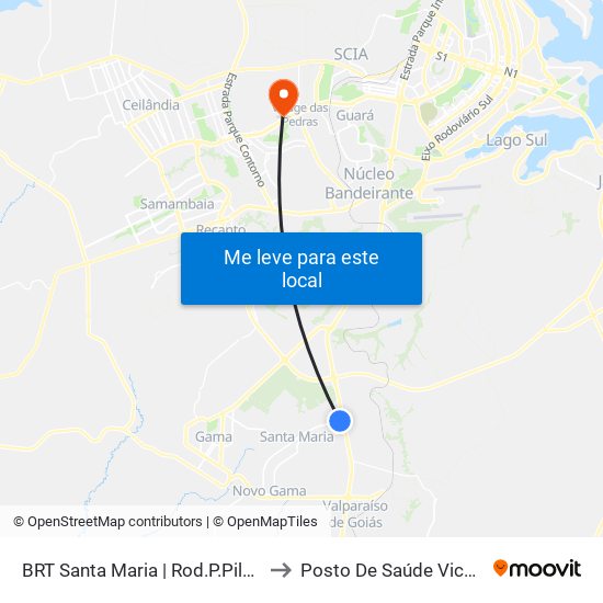 BRT Santa Maria | Rod.P.Piloto / W3 Sul to Posto De Saúde Vicente Pires map