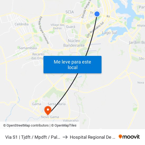 Via S1 | Tjdft / Mpdft / Palácio Do Buriti to Hospital Regional De Santa Maria map