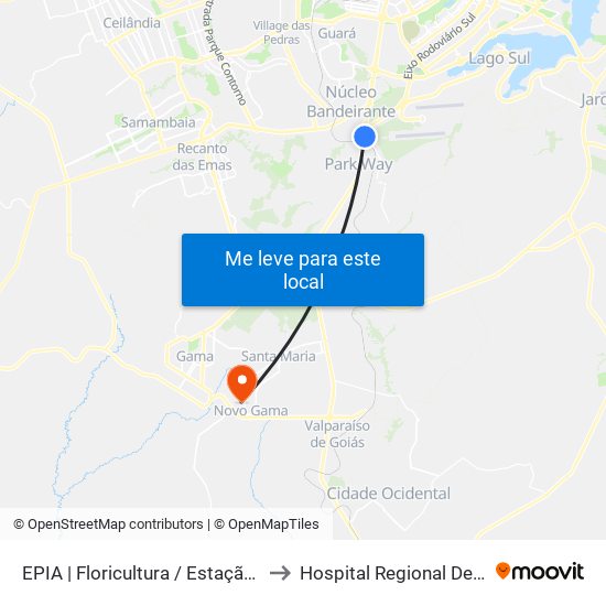 EPIA | Floricultura / Estação BRT Park Way to Hospital Regional De Santa Maria map