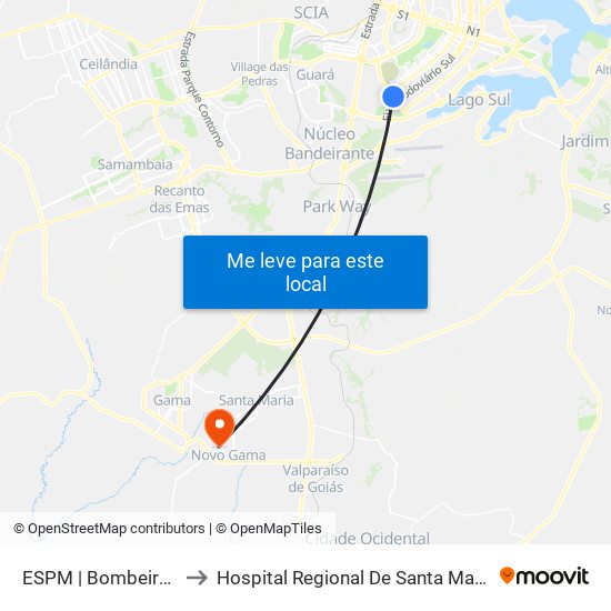 ESPM | Bombeiros to Hospital Regional De Santa Maria map