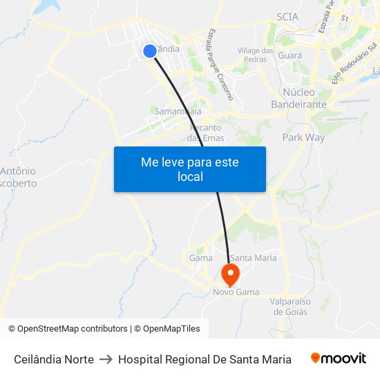 Ceilândia Norte to Hospital Regional De Santa Maria map