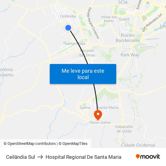 Ceilândia Sul to Hospital Regional De Santa Maria map