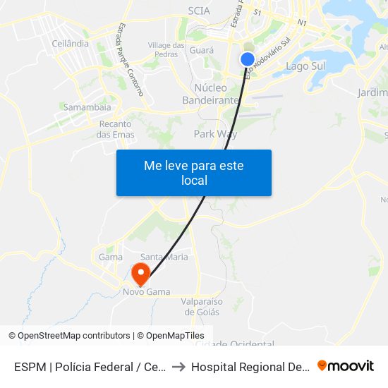 ESPM | Polícia Federal / Cemitério Asa Sul to Hospital Regional De Santa Maria map