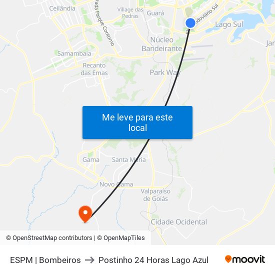 ESPM | Bombeiros to Postinho 24 Horas Lago Azul map