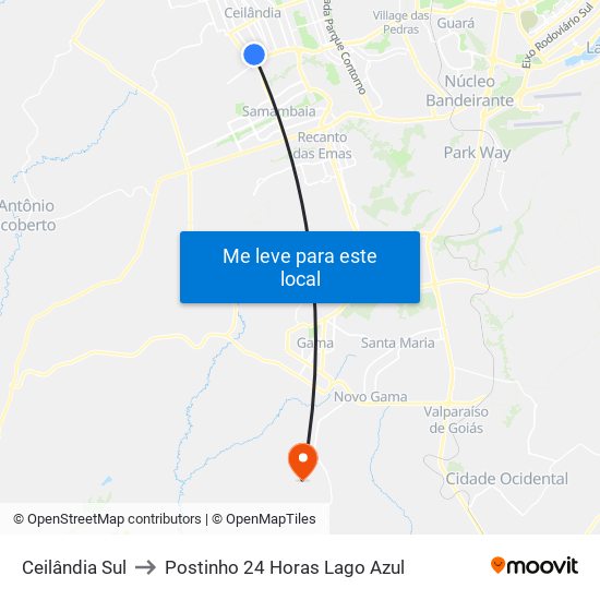 Ceilândia Sul to Postinho 24 Horas Lago Azul map