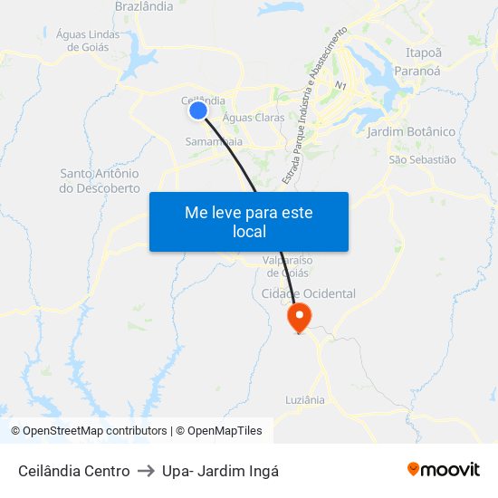 Ceilândia Centro to Upa- Jardim Ingá map