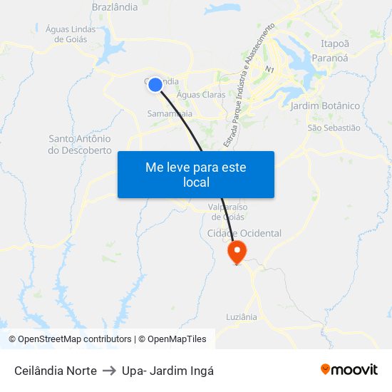 Ceilândia Norte to Upa- Jardim Ingá map