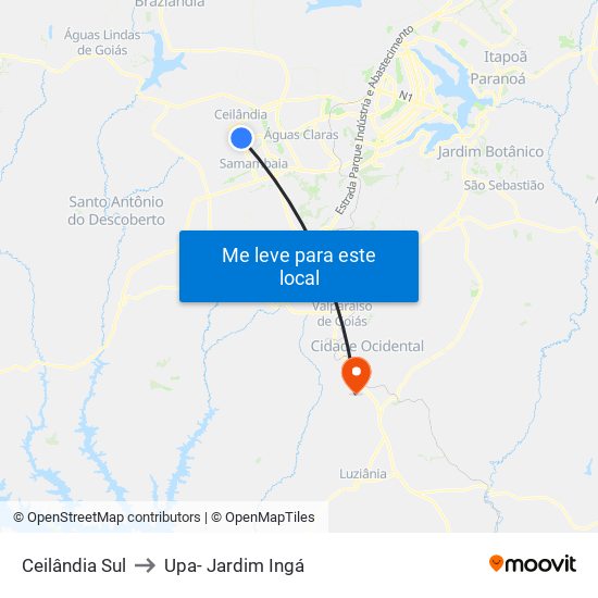 Ceilândia Sul to Upa- Jardim Ingá map