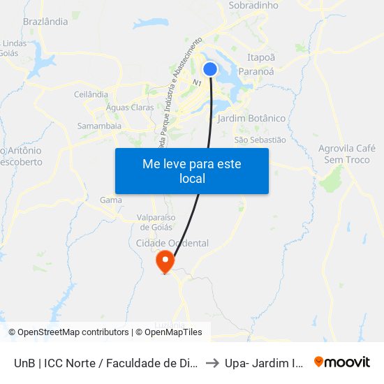 Unb | Icc Norte / Faculdade De Direito to Upa- Jardim Ingá map