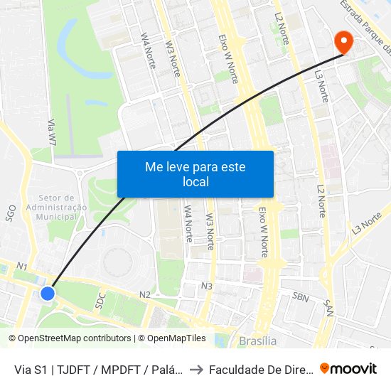 Via S1 | TJDFT / MPDFT / Palácio do Buriti to Faculdade De Direito(Fdd) map