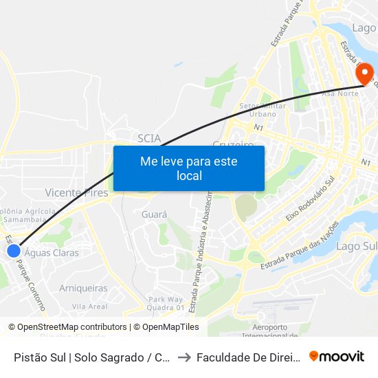 Pistão Sul | Solo Sagrado / Ceub / Petz to Faculdade De Direito(Fdd) map