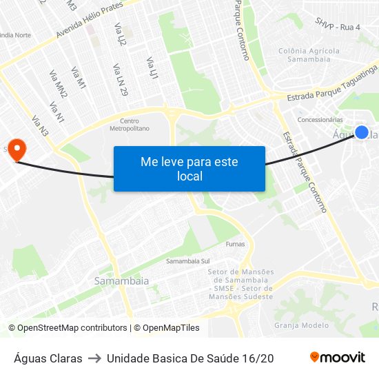 Águas Claras to Unidade Basica De Saúde 16/20 map