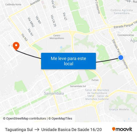 Taguatinga Sul to Unidade Basica De Saúde 16/20 map