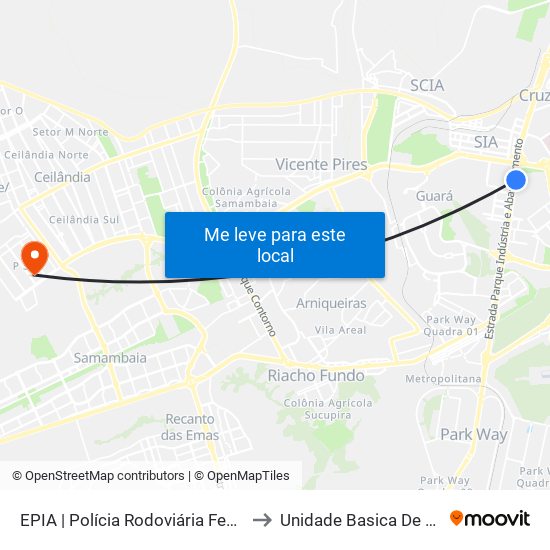 EPIA | Polícia Rodoviária Federal / NOVACAP to Unidade Basica De Saúde 16/20 map