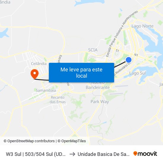 W3 Sul | 503/504 Sul (UDF / Big Box) to Unidade Basica De Saúde 16/20 map