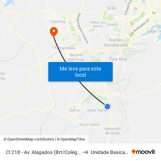 Cl 218 - Av. Alagados (Brt/Colégio Santa Maria/N.S.Aparecida) to Unidade Basica De Saúde 16/20 map