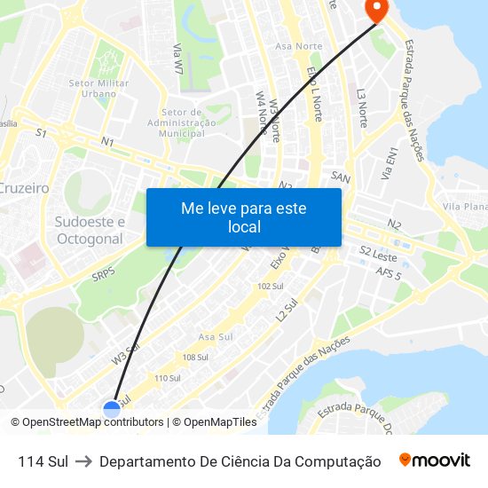 114 Sul to Departamento De Ciência Da Computação map
