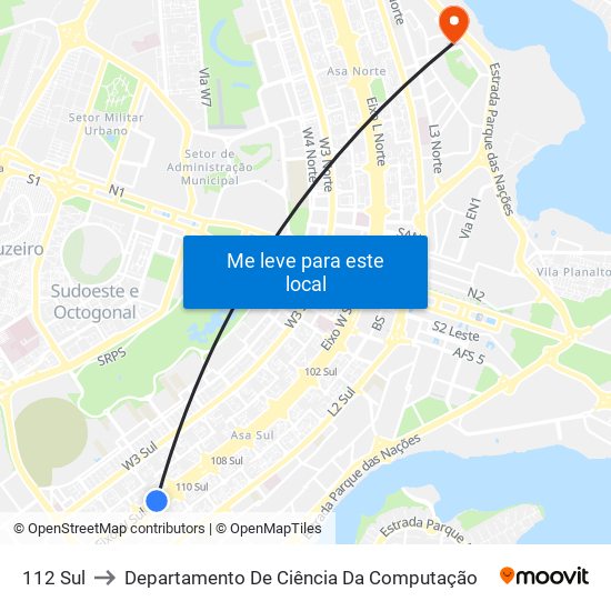 112 Sul to Departamento De Ciência Da Computação map