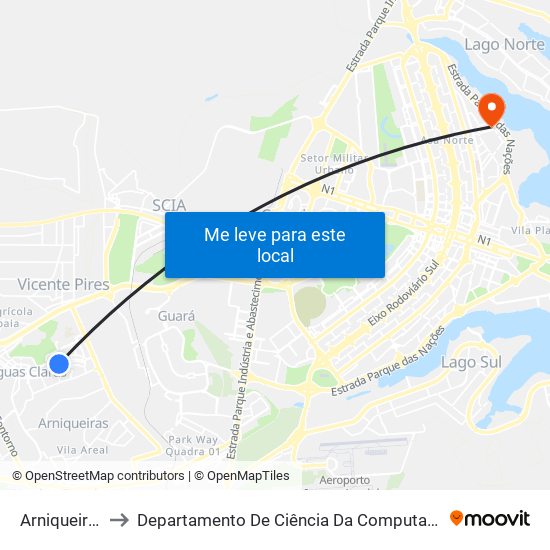 Arniqueiras to Departamento De Ciência Da Computação map