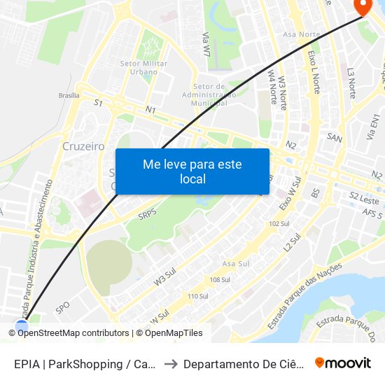 EPIA | ParkShopping / Carrefour (SEMIURBANO) to Departamento De Ciência Da Computação map