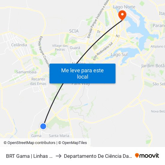 BRT Gama | Linhas Circulares to Departamento De Ciência Da Computação map