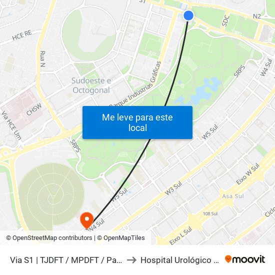 Via S1 | TJDFT / MPDFT / Palácio do Buriti to Hospital Urológico De Brasília map