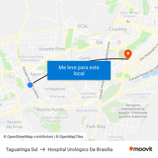 Taguatinga Sul to Hospital Urológico De Brasília map