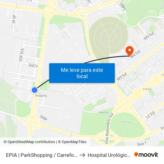 Epia Sul | Parkshopping (Linhas Do Entorno) to Hospital Urológico De Brasília map