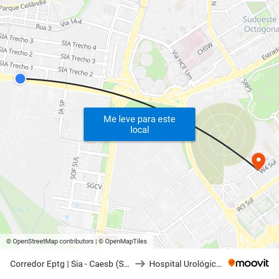 Corredor Eptg | Sia - Caesb (Sentido Taguatinga) to Hospital Urológico De Brasília map