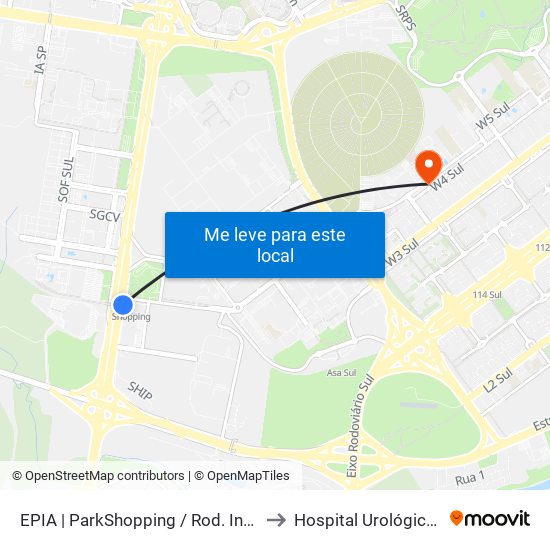 Epia Sul | Parkshopping / Rod. Interestadual / Assaí to Hospital Urológico De Brasília map