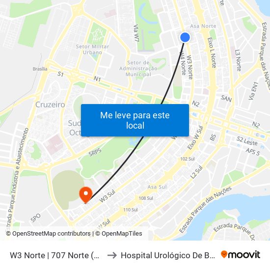 W3 Norte | 707 Norte (Ceub) to Hospital Urológico De Brasília map