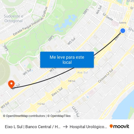 Eixo L Sul | Banco Central / Hospital De Base to Hospital Urológico De Brasília map