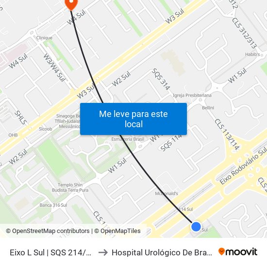 Eixo L Sul | SQS 214/215 to Hospital Urológico De Brasília map