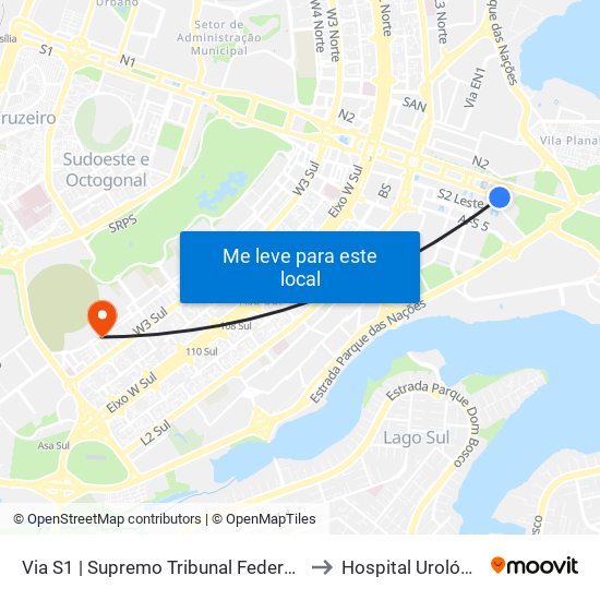 Via S1 | Supremo Tribunal Federal / Praça dos Três Poderes to Hospital Urológico De Brasília map