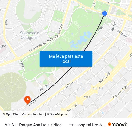 Via S1 | Parque Ana Lídia / Nicolandia / Eixo Ibero-Americano to Hospital Urológico De Brasília map