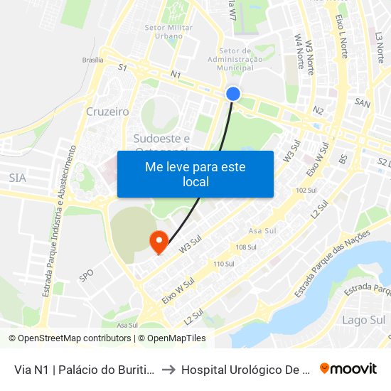 Via N1 | Palácio Do Buriti / Tribunal De Contas Do Df to Hospital Urológico De Brasília map