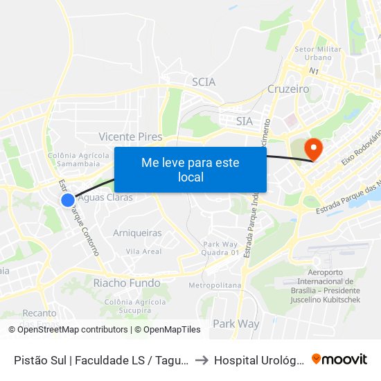 Pistão Sul | Faculdade LS / Taguatinga Shopping / Cobasi to Hospital Urológico De Brasília map