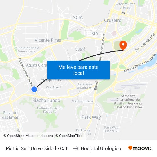 Pistão Sul | Universidade Católica / Estácio to Hospital Urológico De Brasília map