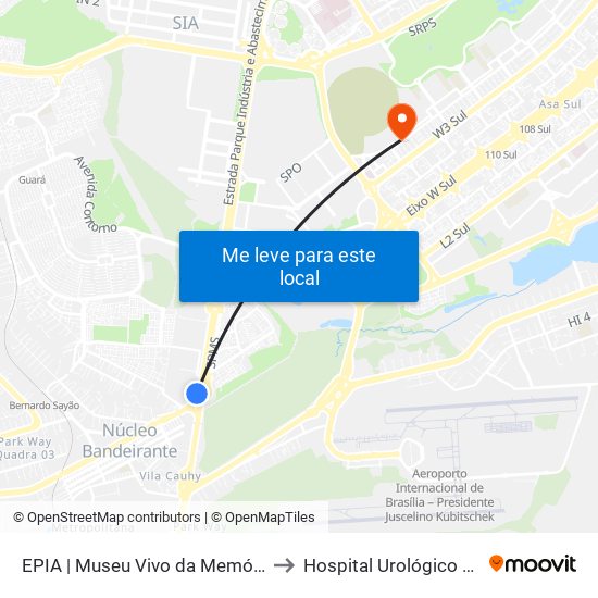 Epia Sul | Museu Vivo Da Memória Candanga to Hospital Urológico De Brasília map