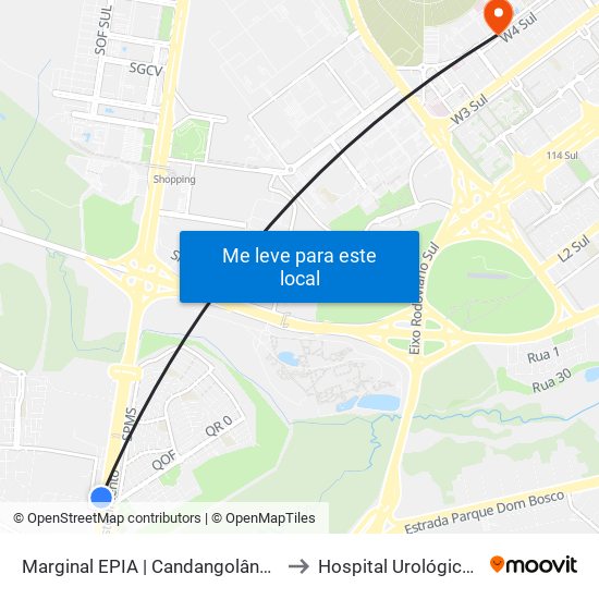 Marginal EPIA | Candangolândia «OPOSTO» to Hospital Urológico De Brasília map