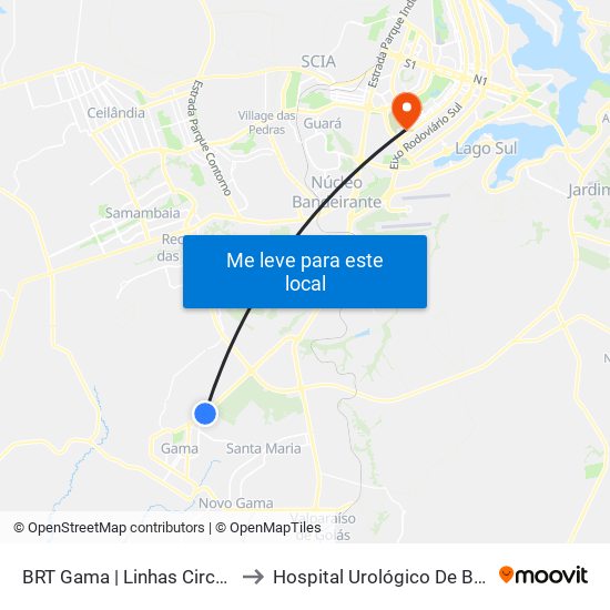 Terminal Brt Gama to Hospital Urológico De Brasília map