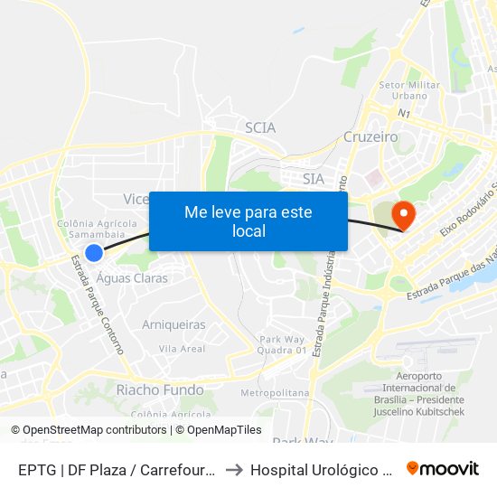 Eptg | Df Plaza / Carrefour / Sam's Club to Hospital Urológico De Brasília map