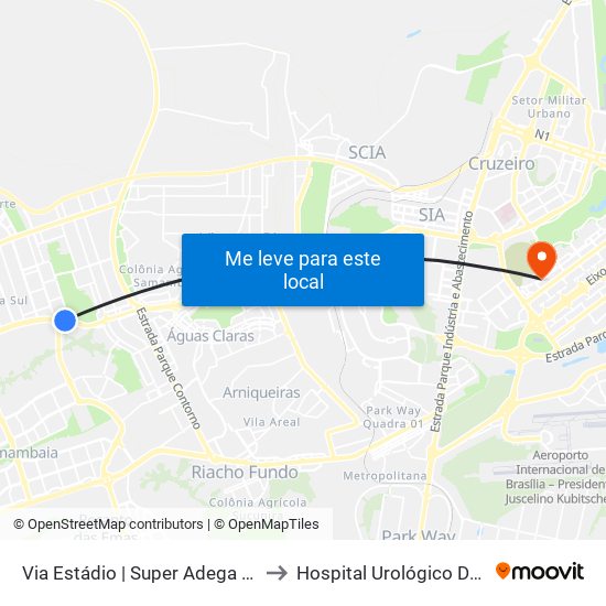 Via Estádio | Qnl 2 (Super Adega) to Hospital Urológico De Brasília map
