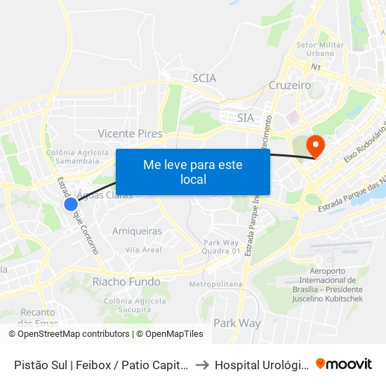 Pistão Sul | Feibox / Patio Capital / Assaí / Leroy Merlin to Hospital Urológico De Brasília map