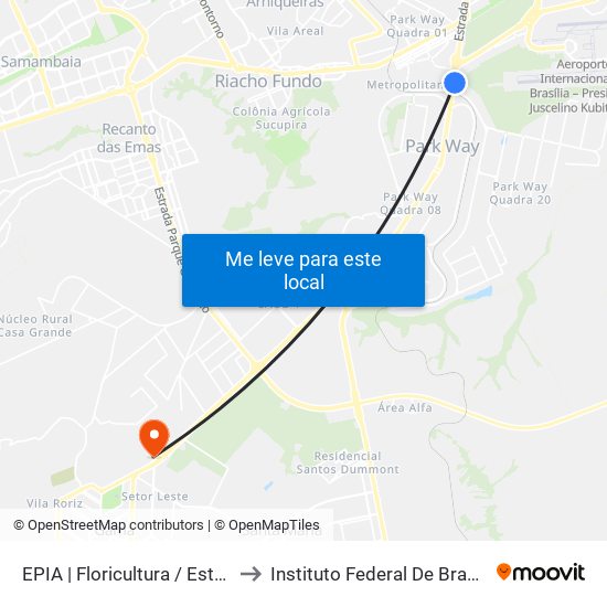 EPIA | Floricultura / Estação BRT Park Way to Instituto Federal De Brasília - Campus Gama map