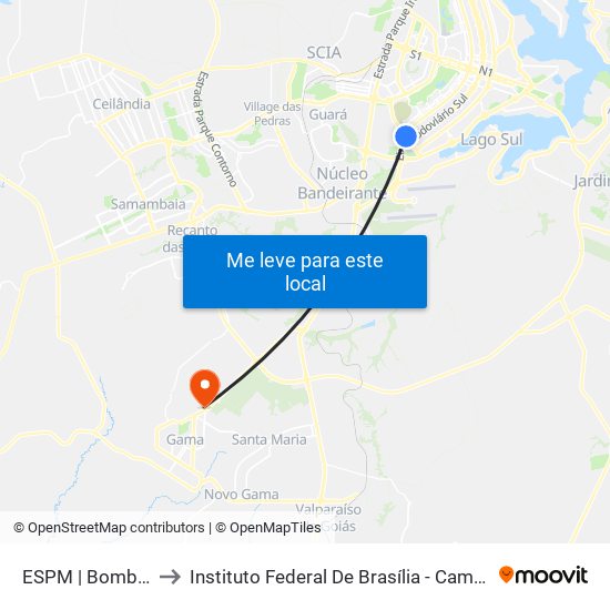 Setor Policial Sul | Corpo De Bombeiros to Instituto Federal De Brasília - Campus Gama map