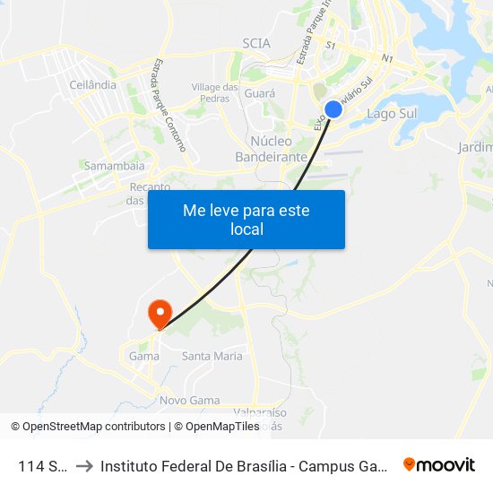 114 Sul to Instituto Federal De Brasília - Campus Gama map